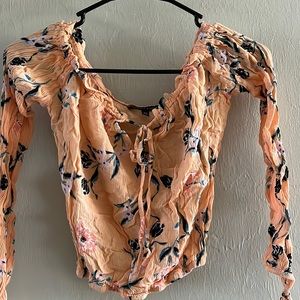 Kendall & Kylie orange floral crop top long sleeved blouse (XS)
